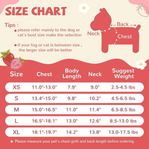 Dog Dresses for Small Dogs Girl | Cute Cotton Strawberry Printed Birthday Outfit for Small Puppies, White XS