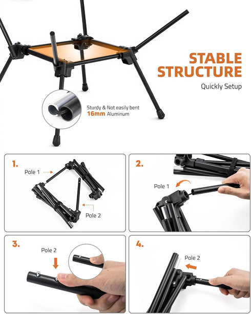 Trakiom High Back Folding Camping Chair, Widened Seat & Lightweight Black Portable Chair with Stable Design, Adjustable