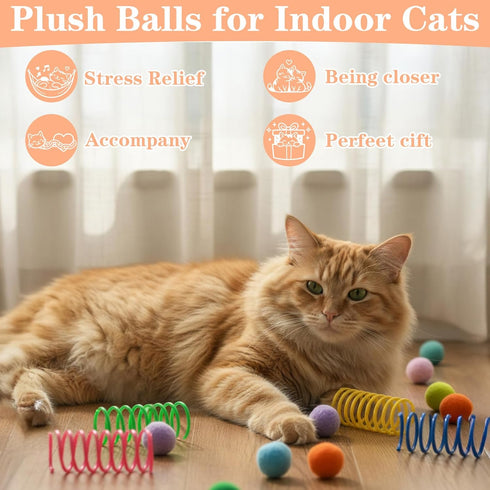 Yolev 30 1.3in 4 Pcs Cat Pom Pom Balls Fuzzy Cat Toy Balls Lightweight Interactive Fuzzy Ball for Indoor Cats with Pcs