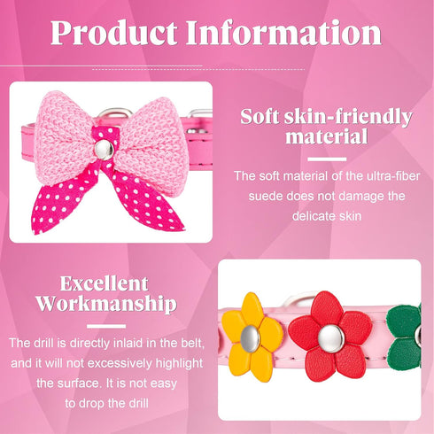 4 Pcs Pink Dog Collar, Spiked Studded Dog Collars, Pearls Dog Necklace with Rhinestone Bow Knot for Dogs (Novel Style,