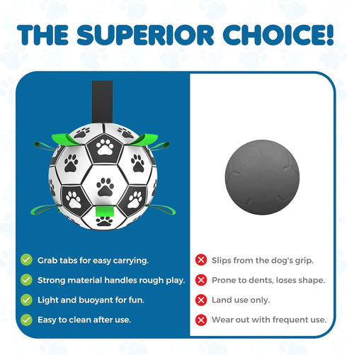 6, 9.6 oz SunGrow Dog Soccer Ball, Interactive Tug-of-War Toy with Straps, Outdoor & Indoor Training, Mental Game