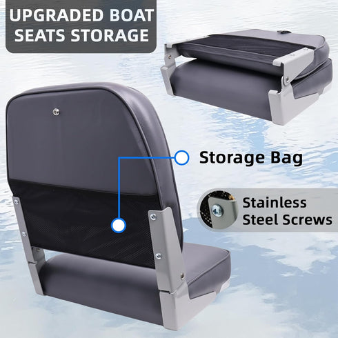 VANCUS Low/High Back Folding Boat Seats - Waterproof Captain Fishing Chair for Jon/Pontoon/Canoe/Bass Tracker Boats