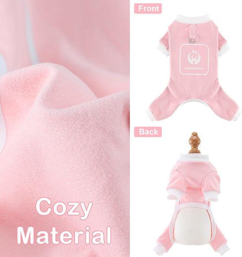 Dog Pajamas with D-Ring, Summer Puppy Clothes for Small Dogs, Cute Cat Outfit Apparel for Chihuahuas, Pink, Small