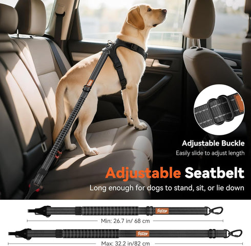 2Pcs 360 Dog Seat Belt, Dog Car Seat Belt Bungee, Car Harness for Pet with Buckle & Hook Latch, Safety Leash Vehicle