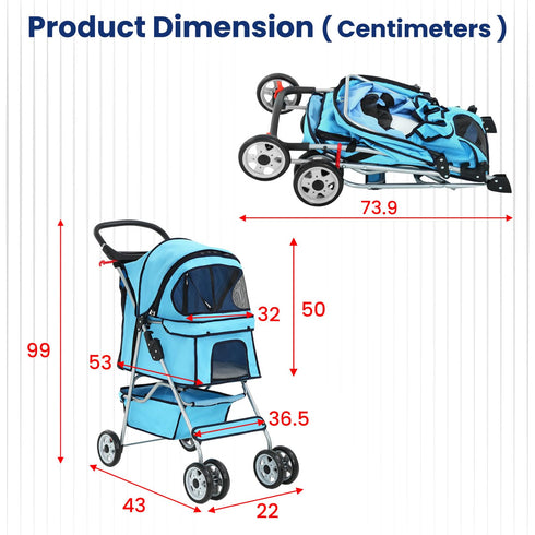 4 04T BestPet Wheels Pet Stroller Cat Dog Cage Stroller Travel Folding Carrier