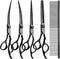 Dog Grooming Scissors,Black with Safety Round Tips,5 in 1 Curved Dog Scissors