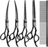 Dog Grooming Scissors,Black with Safety Round Tips,5 in 1 Curved Dog Scissors