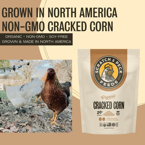 8 lbs 7.5% Scratch and Peck Cracked Corn Chicken, Duck and Livestock Supplemental Grain - Bag - Protein, Certified