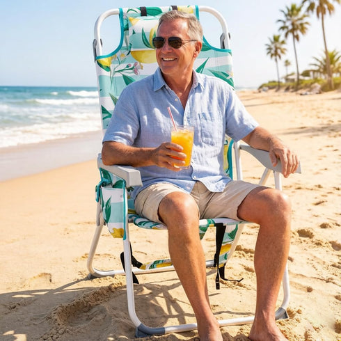 NAICKUC Backpack 5-Positions Folding Tall Beach Chairs for Adults, Adjustable Portable Recliner, Aluminum Frame
