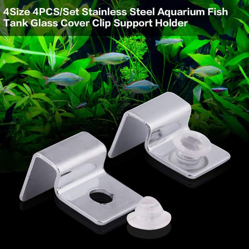Fdit Pack of 4 Stainless Steel Aquarium Fish Glass Cover Clip Support Holder (8mm)