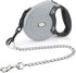 Idepet Heavy Duty Retractable Dog Leash, 16ft, Anti-Chewing Steel Chain, 360 Degree Tangle-Free, Grey, Flat Rope