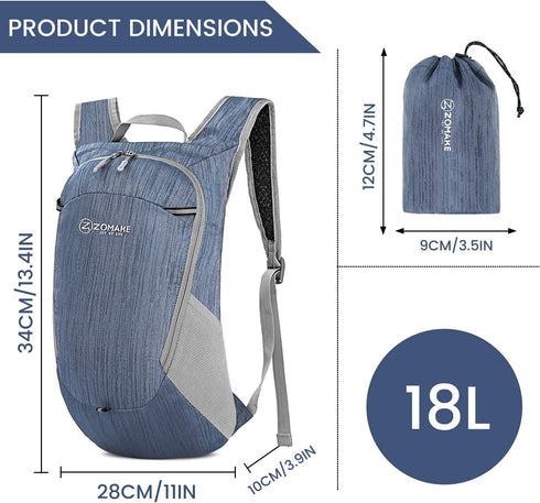 ZOMAKE Ultra Lightweight Packable Backpack 18L, Small Water Resistant Folding Daypack for Travel (Navy Blue)