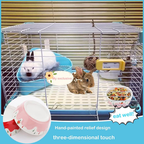 2 Pcs Hamster Ceramic Bowl, Anti-Turning Food Water Bowl for Small Animals, Pink and Red