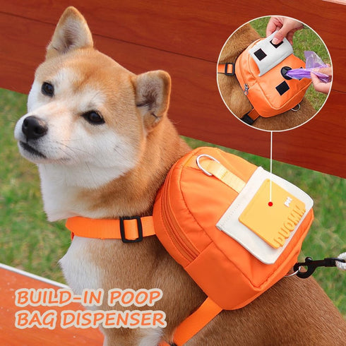 Dog Backpack Harness with Leash, Cute Pet Puppy Backpacks with Built-in Poop Bag Dispenser for Small Medium Dogs (S,