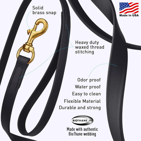 Viper Biothane K9 Working Dog Leash, Waterproof Lead for Tracking Training, 0.62 in Wide by 15 ft Long (Black)