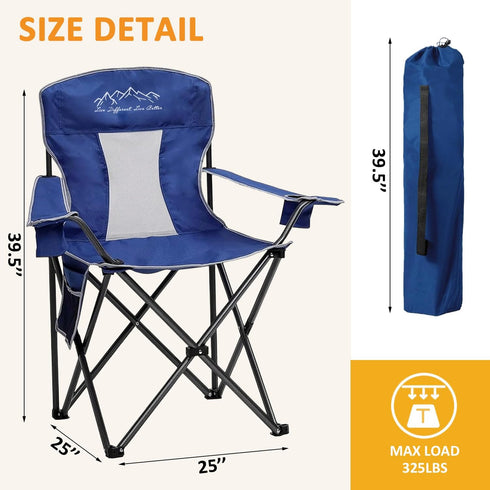 325lb Folding Camping Chair, Foldable Lawn Chair Breathable Mesh with Water-Proof Coating, Includes Cup Holder, Storage