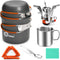 Odoland 8pcs Camping Cookware Mess Kit, Pot and Pan Set with Mini Backpacking Stove for Outdoor Cooking