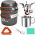 Odoland 8pcs Camping Cookware Mess Kit, Pot and Pan Set with Mini Backpacking Stove for Outdoor Cooking