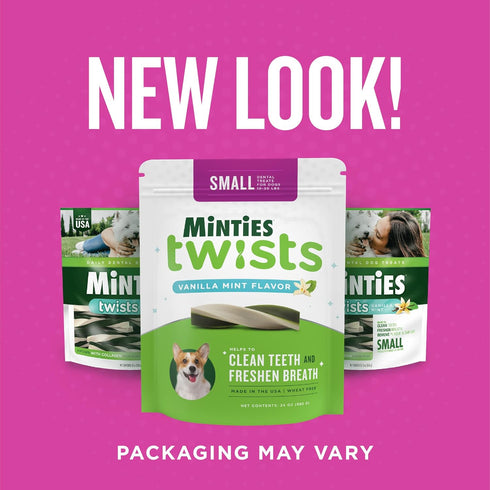 Minties Dental Twists for Dogs, 24oz, Vet-Recommended Vanilla-Flavored Chews for Tiny/Small Dogs 5-39 lbs