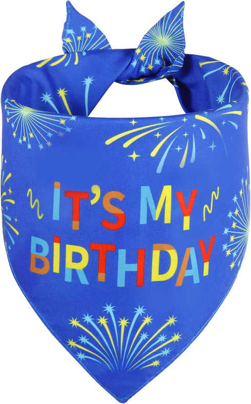 Agroon 1PCS, Blue Dog Birthday Bandana Boy XLarge Durable Triangle Reversible Scarf Bibs Handkerchief for Puppy Pet