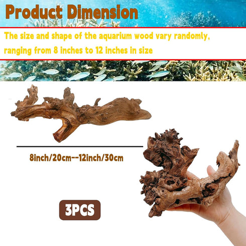 Hamiledyi Aquarium Driftwood Natural Trunk Driftwood Assorted Branches 8-12" Reptile Wood Decor Terrarium Ornament Fish Tank Decoration(3 Pcs)