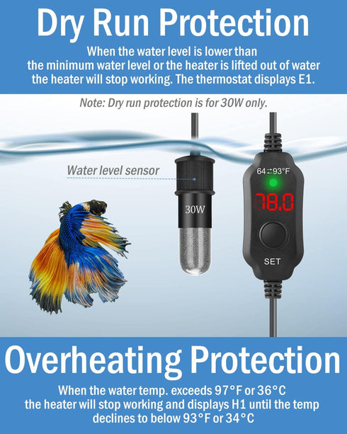 AquaMiracle 20W Adjustable Submersible Aquarium Heater with Digital Display Thermostat for 2-4 Gallon Tanks