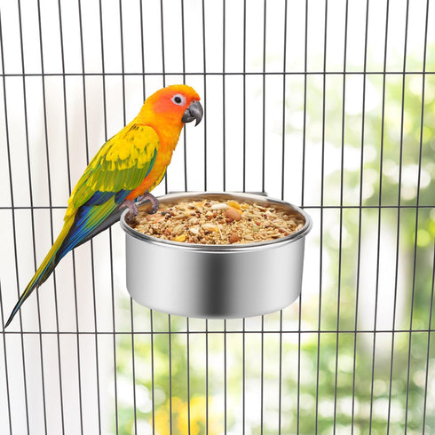 Pet Food Water Bowl with Clamp Holder - Stainless Steel Coop Cup Hanging Feeder for Dog, Bird, Cat