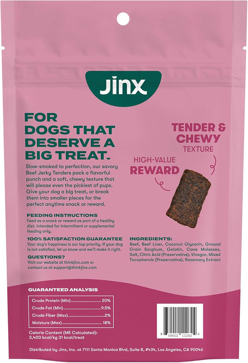 5oz, 6 Pack Jinx Tenders Beef Jerky Dog Treats, All Natural Ingredients, Soft and Chewy, Low-Calorie, Slow-Smoked Beef