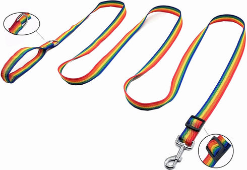 Adjustable Nylon Dog Leash, 6FT/10FT Long Leashes for Small Medium Large Dogs (1 in x 10 ft, Rainbow)