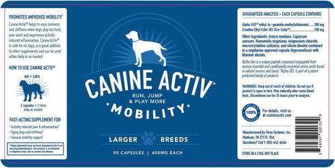 Dog Joint Pain Relief Capsules, 90 Ct - Activity-Induced Joint Supplement for Large Breed Dogs, Fast Pain Relief