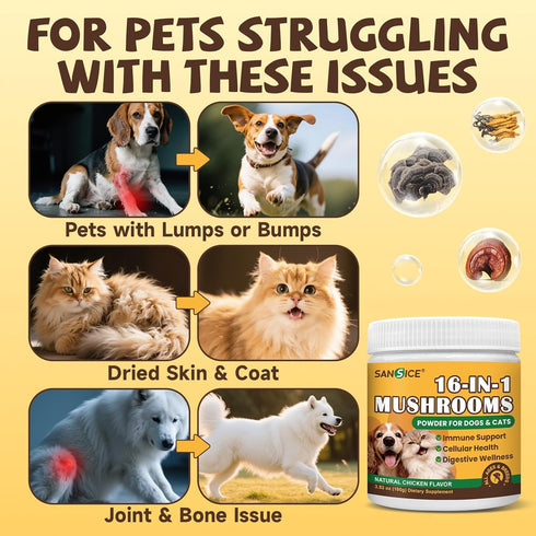 16 1 Mane-Immune, Mushroom for Dogs & Cats Lumps & Bumps, Turkey Tail Mushroom for Dog with MSM for Joint Health