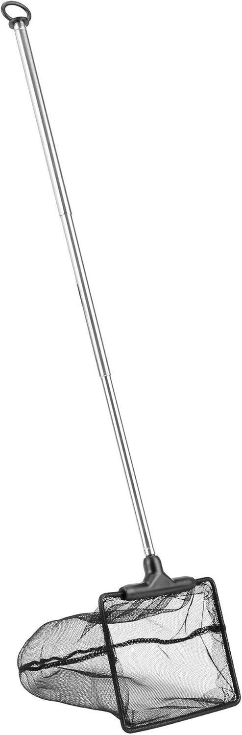 Lpraer Aquarium Fish Net - 3.2" x 4" with Extendable 7.4"-16.3" Telescopic Stainless Steel Handle