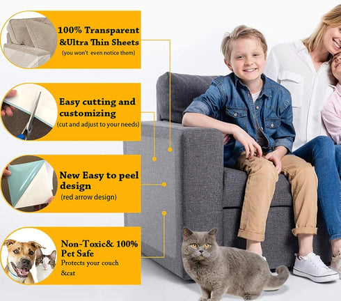 Cat Scratch Deterrent Tape - 12 x 17 Inches 8 PCS, Clear Double-Sided Anti-Scratch Training Tape for Furniture