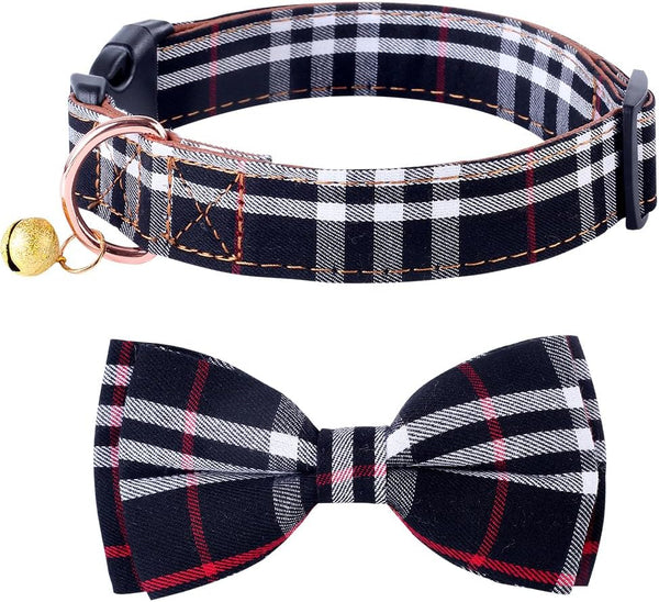 Adjustable Dog Collar with Bow Tie, Stylish Pattern for Small Medium Large Dogs and Cats