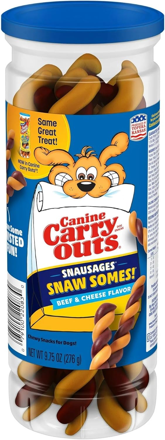 Snausages Canine Carry Outs Sausages Beef & Cheese Flavored, 9.75 oz (2 Pack)
