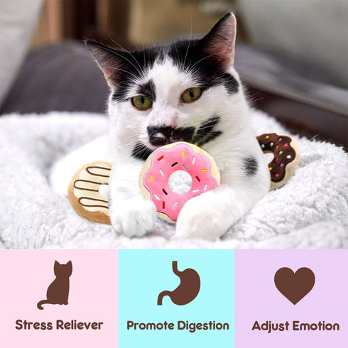 6 Pack Donut Catnip Toys, Interactive Pillows for Kittens, Chew Knickknack, Plush Plaything, 4 Inches