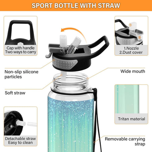 siphylline 30 oz Blue Mint Green Glitter Sparkling Simply Modern Water Bottle Tritan BPA Free Leak Proof non toxic