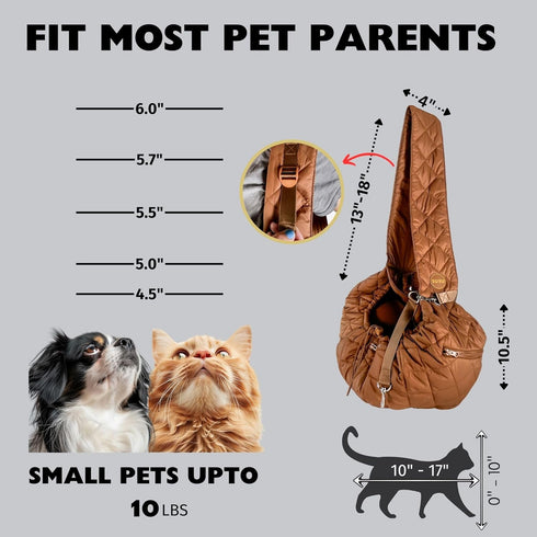 Cat Sling and Small Dog Carrier, Hands-Free Adjustable Puppy Carrier with Plush Soft Fabric and Safety Belt (Camel