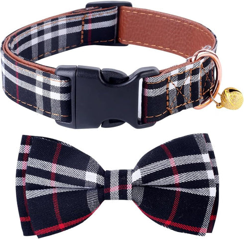 Dog Collar with Bow Tie- Adjustable pet Collar for Dogs with Plastic Buckle Collar, Stylish Pattern for Small Medium or Large Boy and Girl Dog and Cat