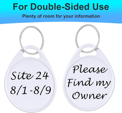 Dog Camping Gear (10pk) - Emergency Double Sided ID Tags with Key Ring - Water-Resistant Pet Tags