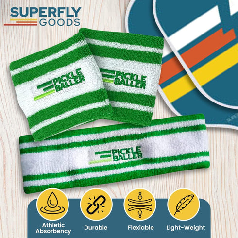 Sweatbands for Pickleball, Golf, and Tennis - Great Gift Set Including Wrist and Head Sweatbands