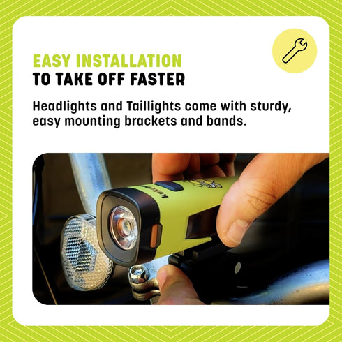 High-Visibility LED Headlight and Taillight Set - 300 & 600 Lumen Front Beam, USB-C Rechargeable