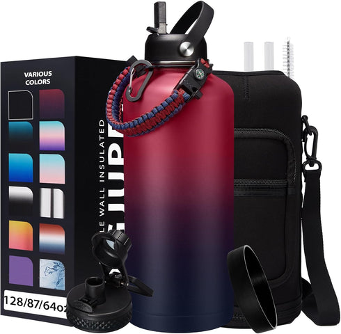 87 oz Insulated Water Bottle with Straw - Stainless Steel Sports Water