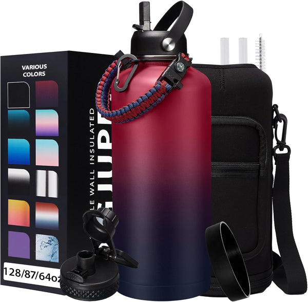 87 oz Insulated Water Bottle with Straw - Stainless Steel Sports Water