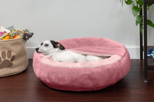 Furhaven 24" Round Calming Donut Dog Bed for Indoor Cats & Small Dogs, Washable, Up to 20 lbs, Rose Pink