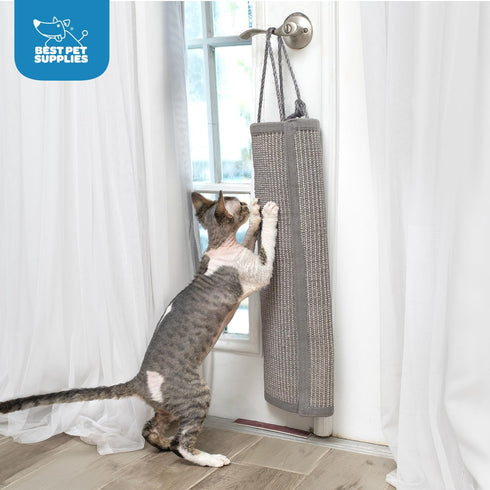 Best Pet Supplies Catify Hanging Log and Mat Scratchers, Heavy Duty Indoor Play for Cats, Cream