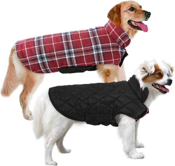 MIGOHI Dog Jackets for Winter - Waterproof Reversible Coat for Cold Weather, British Style Plaid Vest, Red, XXXL