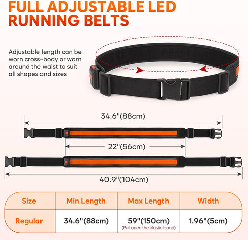 Illumifun LED Running Belt - High-Visibility Light Up Sash, USB Rechargeable Elastic Waistband for Running Cycling
