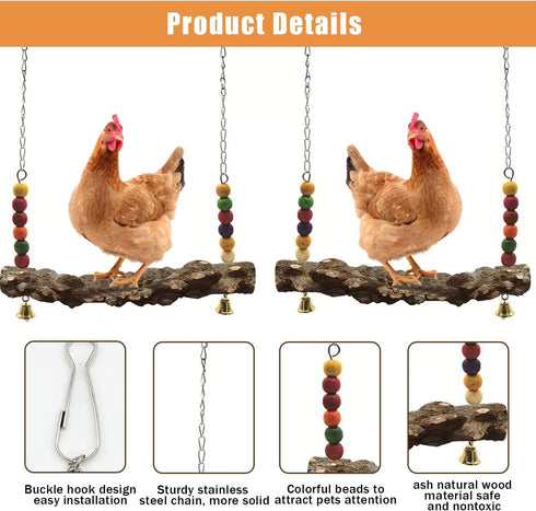 (2pcs) Chicken Bird Swing,Chicken Perch,Natural Wooden Swing Toys,Wood Stand for Chick,Safe and Relief