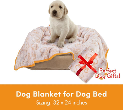 Stuffed Premium Soft Dog Blanket with Flannel, Beige Cute Paw Print, 24 x 32 inches, Puppy Supplies